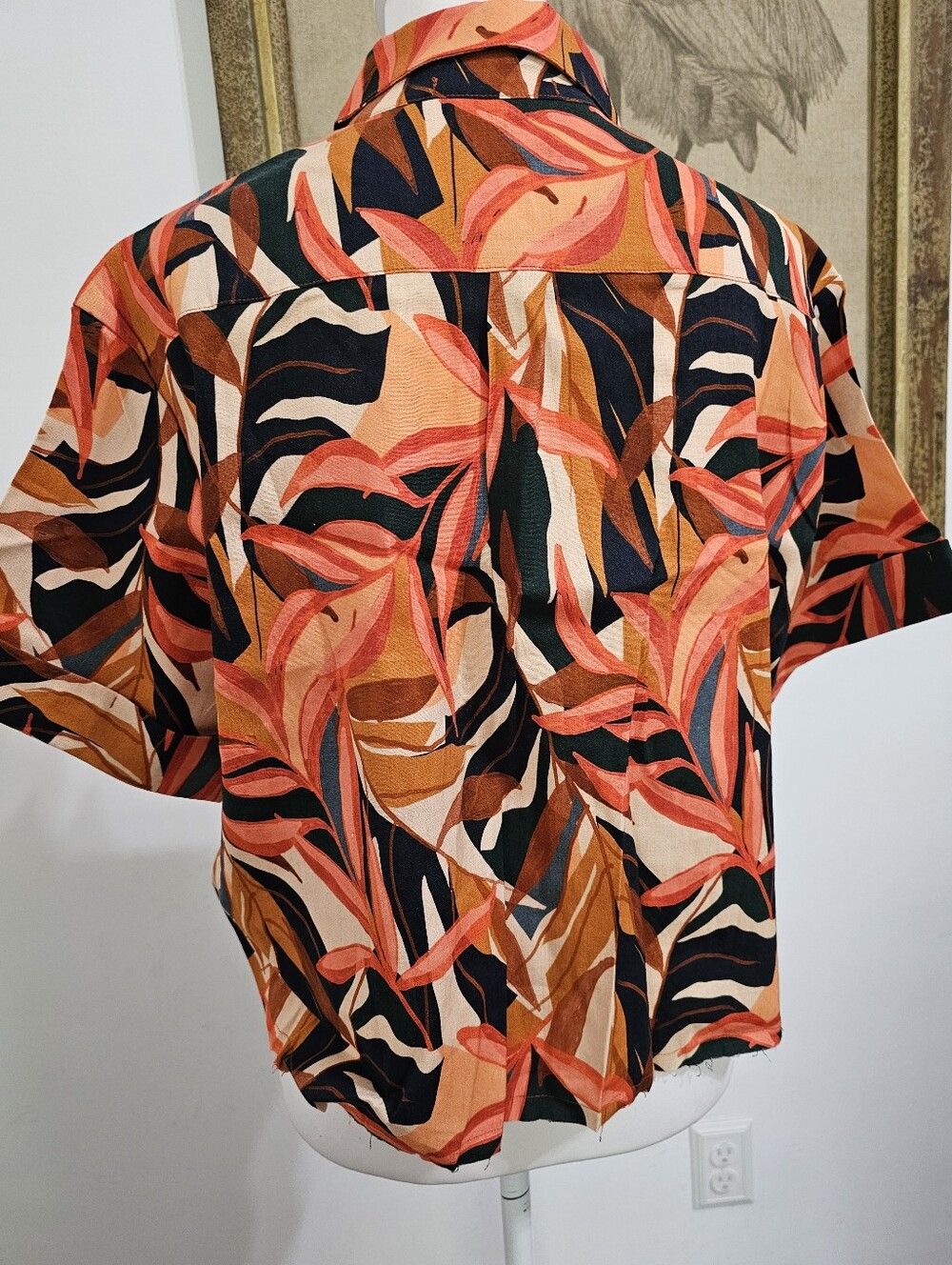 Resort Button Down Top Frayed Hem Boxy Shirt Size M - Picture 6 of 15